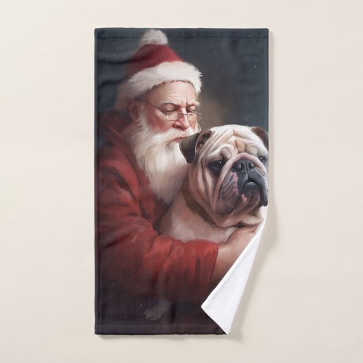 Bulldog mit Weihnachtsmann Badhandtuch Set (Handtuch)