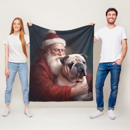 Bulldog mit Weihnachtsmann Fleecedecke (Beispiel)