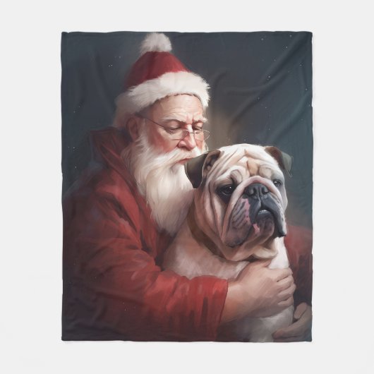 Bulldog mit Weihnachtsmann Fleecedecke (Vorderseite)