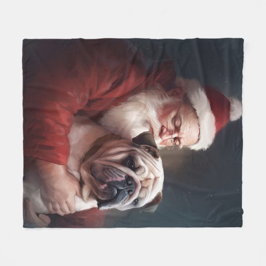 Bulldog mit Weihnachtsmann Fleecedecke (Vorderseite (Horizontal))