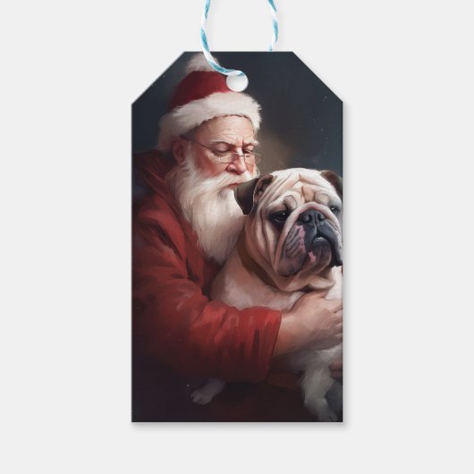 Bulldog mit Weihnachtsmann Geschenkanhänger (Vorderseite)