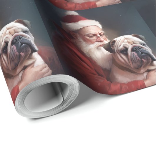 Bulldog mit Weihnachtsmann Geschenkpapier (Rolleneckpunkt)