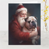 Bulldog mit Weihnachtsmann Karte (Gelbe Blume)