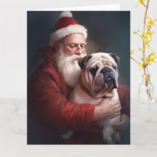 Bulldog mit Weihnachtsmann Karte (Gelbe Blume)