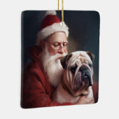Bulldog mit Weihnachtsmann Keramikornament (Rechts)