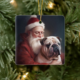 Bulldog mit Weihnachtsmann Keramikornament