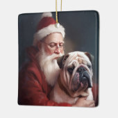 Bulldog mit Weihnachtsmann Keramikornament (Links)