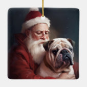 Bulldog mit Weihnachtsmann Keramikornament (Rückseite)