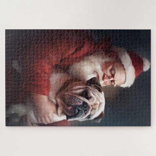 Bulldog mit Weihnachtsmann Puzzle (Horizontal)
