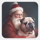 Bulldog mit Weihnachtsmann Quadratischer Aufkleber (Vorderseite)