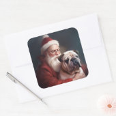 Bulldog mit Weihnachtsmann Quadratischer Aufkleber (Umschlag)