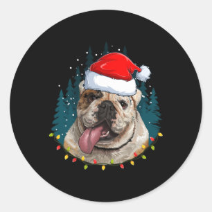 Bulldog mit Weihnachtsmannmütze Xmas - Bulldog Lie Runder Aufkleber