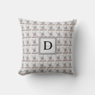 Bulldog-Muster grau mit Monogram Kissen