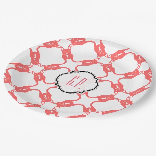 Bulldog-Muster Platin Pappteller (Schrägansicht)