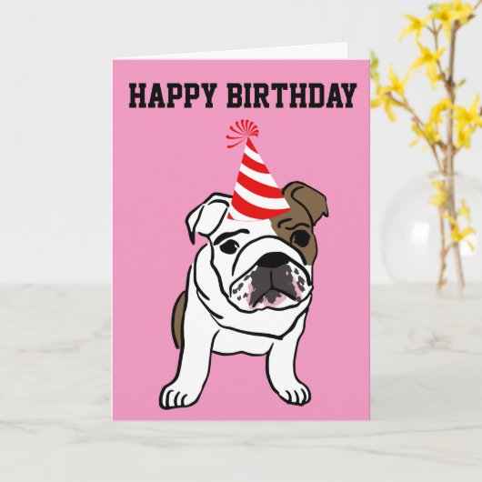 BULLDOG NIEDLICH FUNNY BIRTHDAY CARD KARTE (Gelbe Blume)