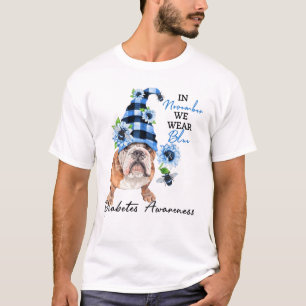 Bulldog November Wir tragen Blaues Diabetes-Bewuss T-Shirt