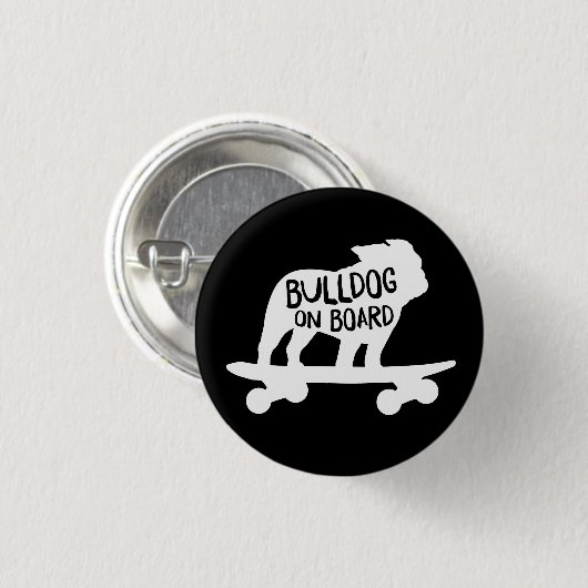 Bulldog on Board Skateboarding Dog Silhouette Button (Vorne & Hinten)