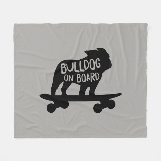 Bulldog on Board Skateboarding Dog Silhouette Fleecedecke (Vorderseite (Horizontal))