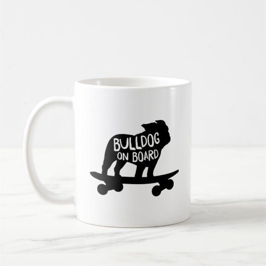 Bulldog on Board Skateboarding Dog Silhouette Kaffeetasse (Links)