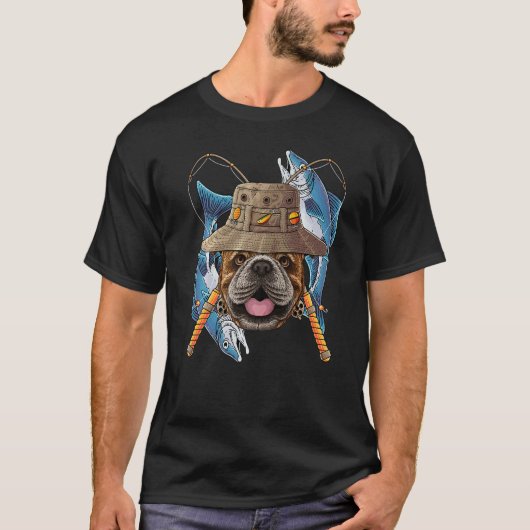 Bulldog Outdoor Fisherman Dog Niedlich Fly Fis T-Shirt (Vorderseite)