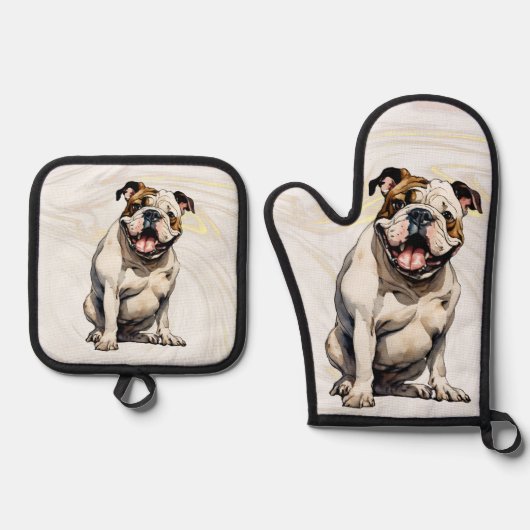 Bulldog Oven Mitt & Pot Holder Set (Vorderseite)
