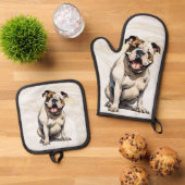 Bulldog Oven Mitt & Pot Holder Set (Oben Unten)
