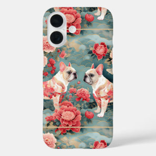 Bulldog Pastel Pink Blume Waves iPhone 16 Hülle