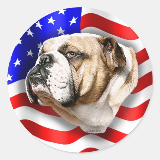 Bulldog Patriot US-Flagge Runder Aufkleber (Vorderseite)
