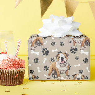 Bulldog-Paw-Print und Knochenmuster Geschenkpapier