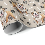 Bulldog-Paw-Print und Knochenmuster Geschenkpapier (Rolleneckpunkt)