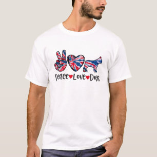 Bulldog Peace Liebe Hunde Red White Blue Gefärbte  T-Shirt