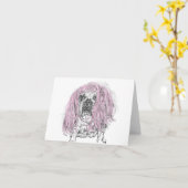Bulldog Pink Wig Geburtstagsfeier Karte (Gelbe Blume)