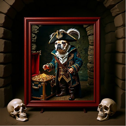 Bulldog Pirate Blue Gold Coat Poster