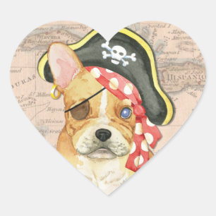 Bulldog Pirate Herz-Aufkleber