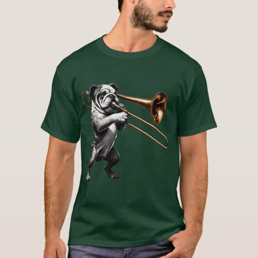 Bulldog Playingrombone Player Dog Lover friends T-Shirt (Vorderseite)