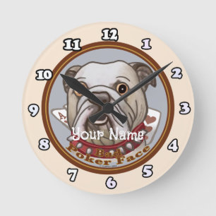 Bulldog Pokerface Runde Wanduhr