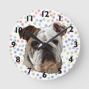 Bulldog Portrait Clock Runde Wanduhr