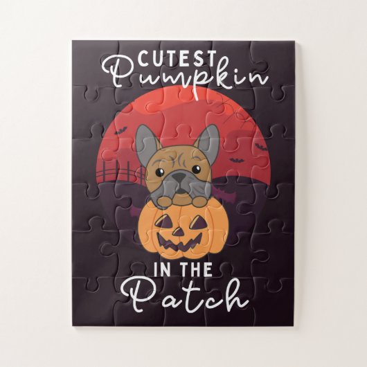 Bulldog Pumpkin Hunde Niedlicher Kürbis in den Pat Puzzle (Vertikal)