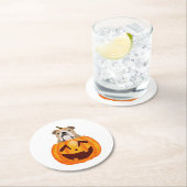 Bulldog Pumpkin Runder Pappuntersetzer (Vor Ort)