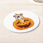 Bulldog Pumpkin Runder Pappuntersetzer (Angewinkelt)