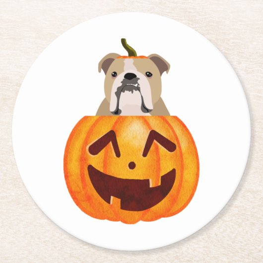 Bulldog Pumpkin Runder Pappuntersetzer (Vorderseite)