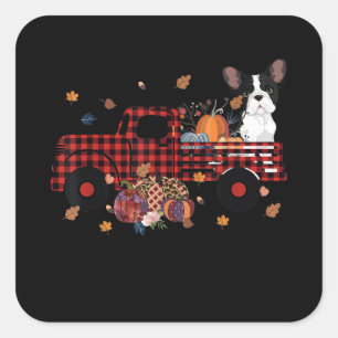 Bulldog Pumpkin Truck Erntedank Halloween Geschenk Quadratischer Aufkleber