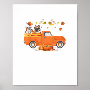 Bulldog Pumpkin Truck Fall Leaf Erntedank Hallo Poster