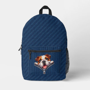 Bulldog Puppy Denim Tuch Bedruckter Rucksack