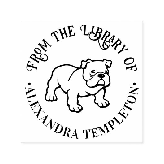 Bulldog Puppy Dog "From the Library" Buchname Permastempel (Design)