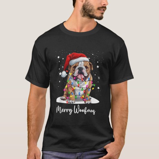 Bulldog puppy Merry Woofmas Christmas T-Shirt (Vorderseite)