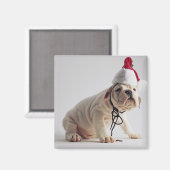 Bulldog Puppy Wear Weihnachtsmannmütze Magnet (Vorderseite/Rückseite)
