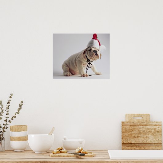 Bulldog Puppy Wear Weihnachtsmannmütze Poster (Küche)