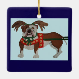 Bulldog Rentier des Weihnachtsmanns Keramikornament