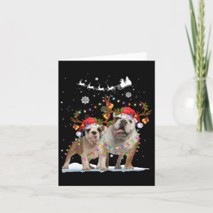 Bulldog Rentier Weihnachtsmannmütze Xmas Lights We Karte